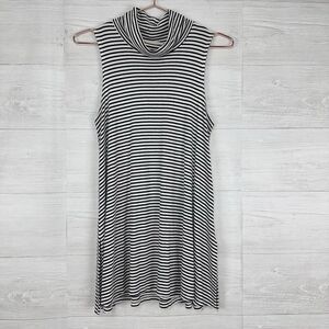 Anthropologie Puella Turtleneck Tunic Top L Black White Stripe Sleeveless Ribbed